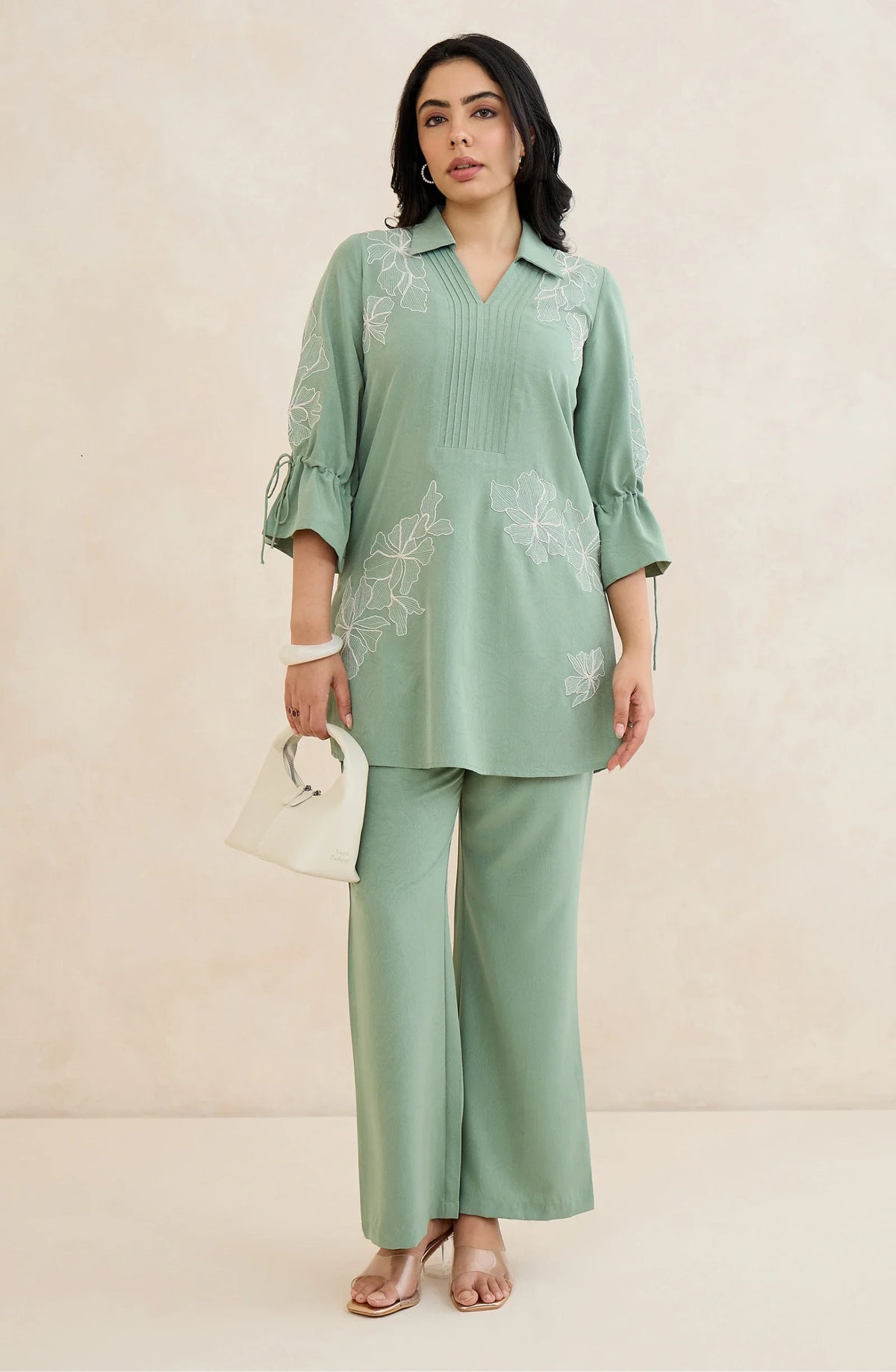Mint Blossom Embroidered Co-Ord Set