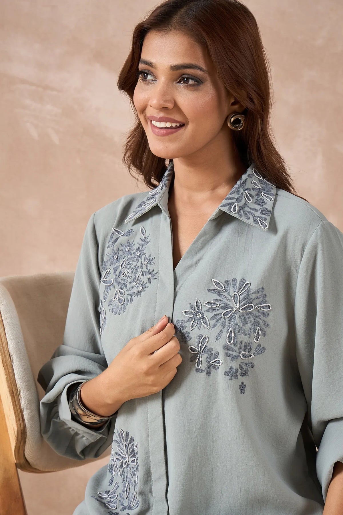 Light Sage Green Embroidered Co-Ord Set