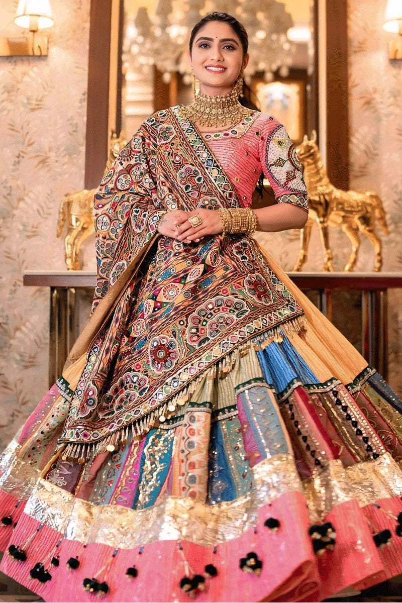 Real Mirror Work With Digital Print Chaniya Choli For Garba Night