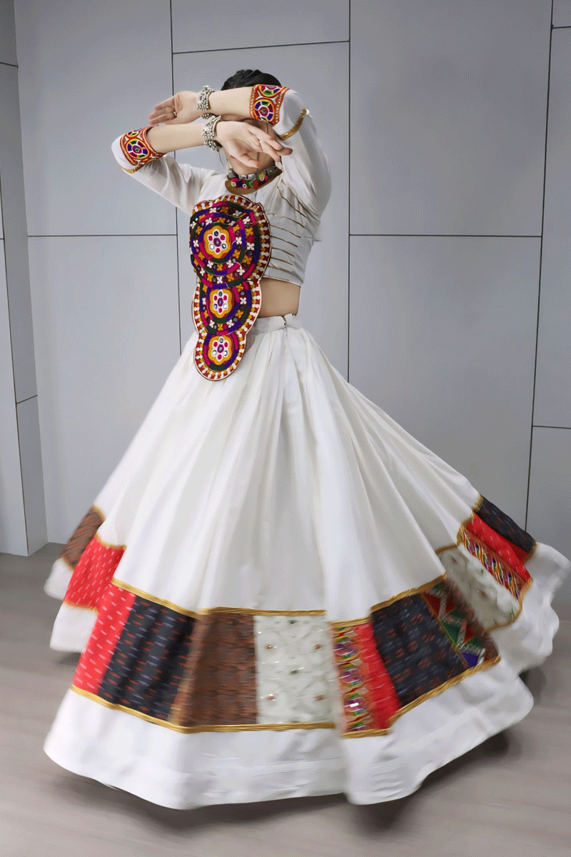 Fully Stitched Gamthi Work Choli With Heavy Flair Lehenga