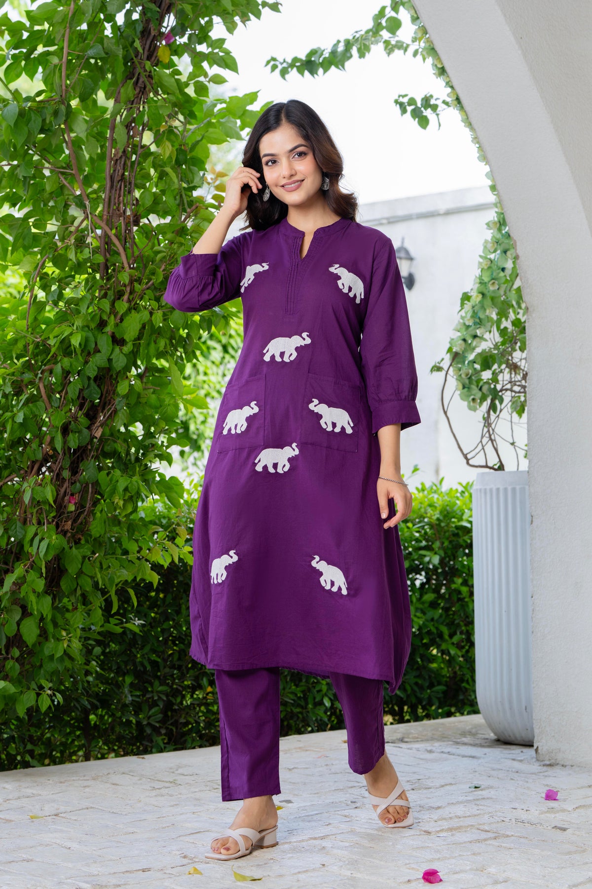 Grape Purple Embroidered Cotton Co-Ord Set