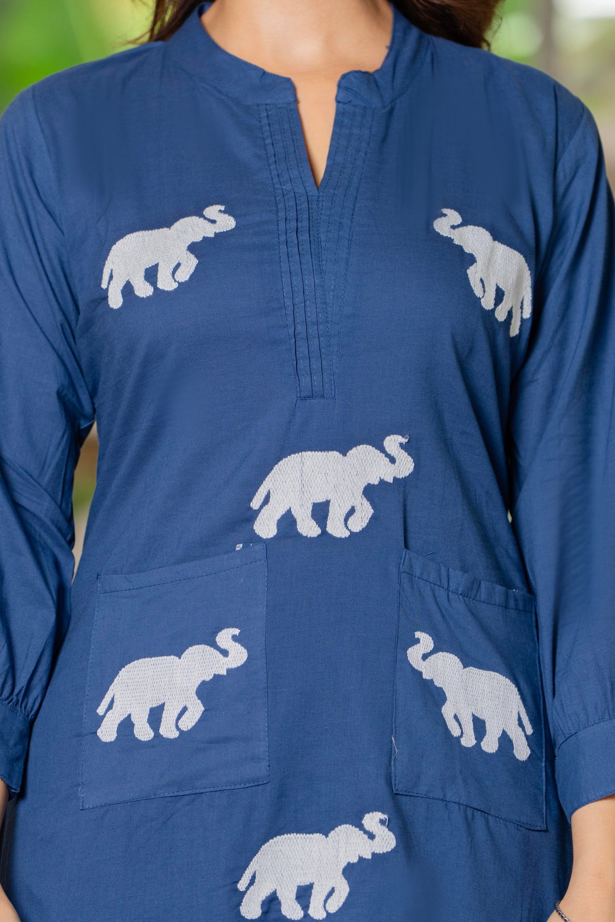 Blue Embroidered Cotton Co-Ord Set