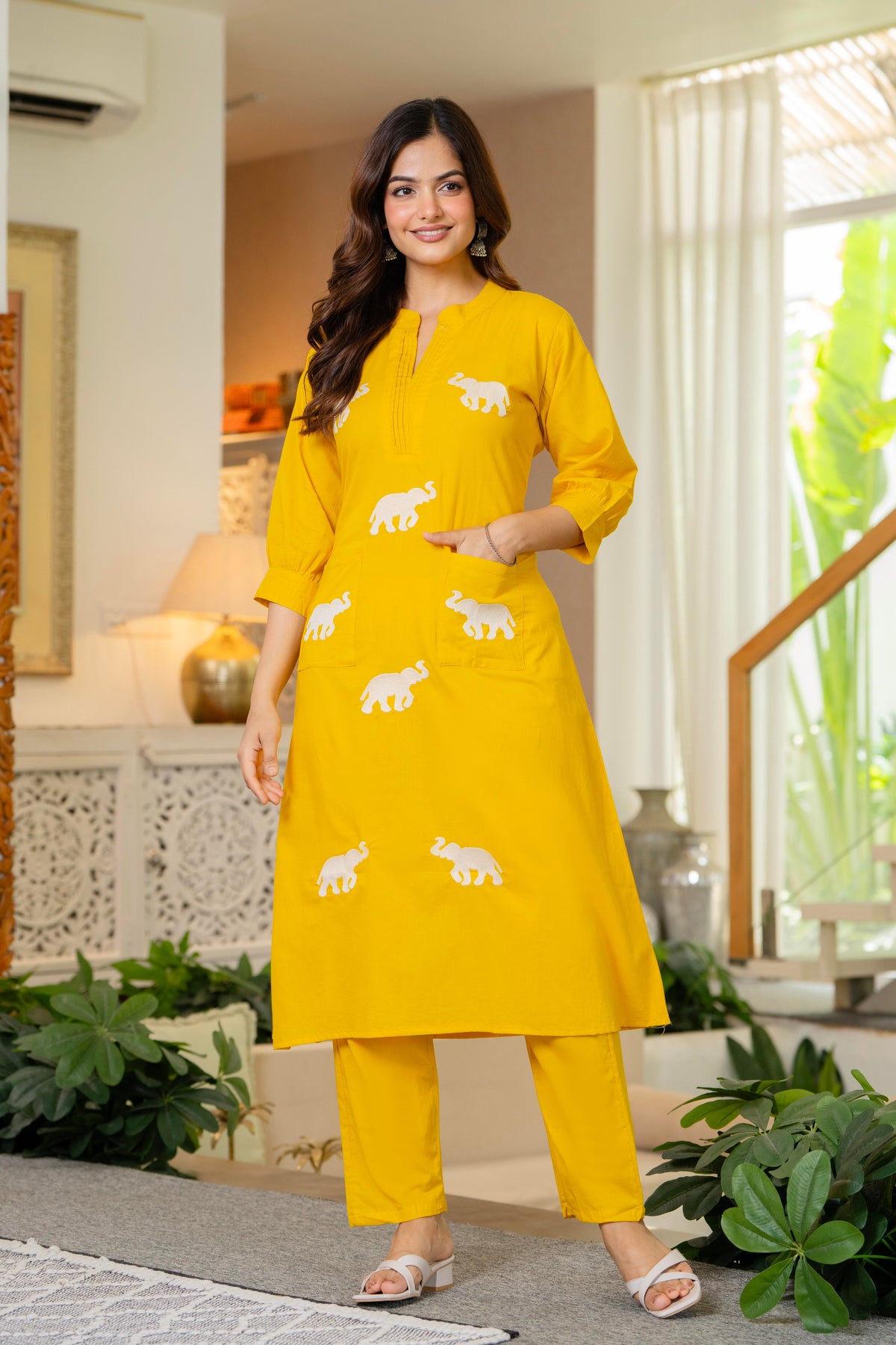 Yellow Embroidered Cotton Co-Ord Set