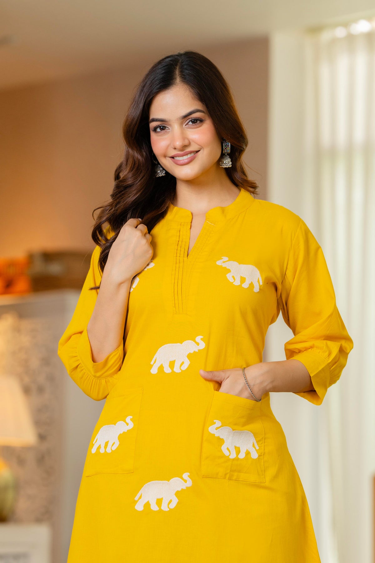 Yellow Embroidered Cotton Co-Ord Set