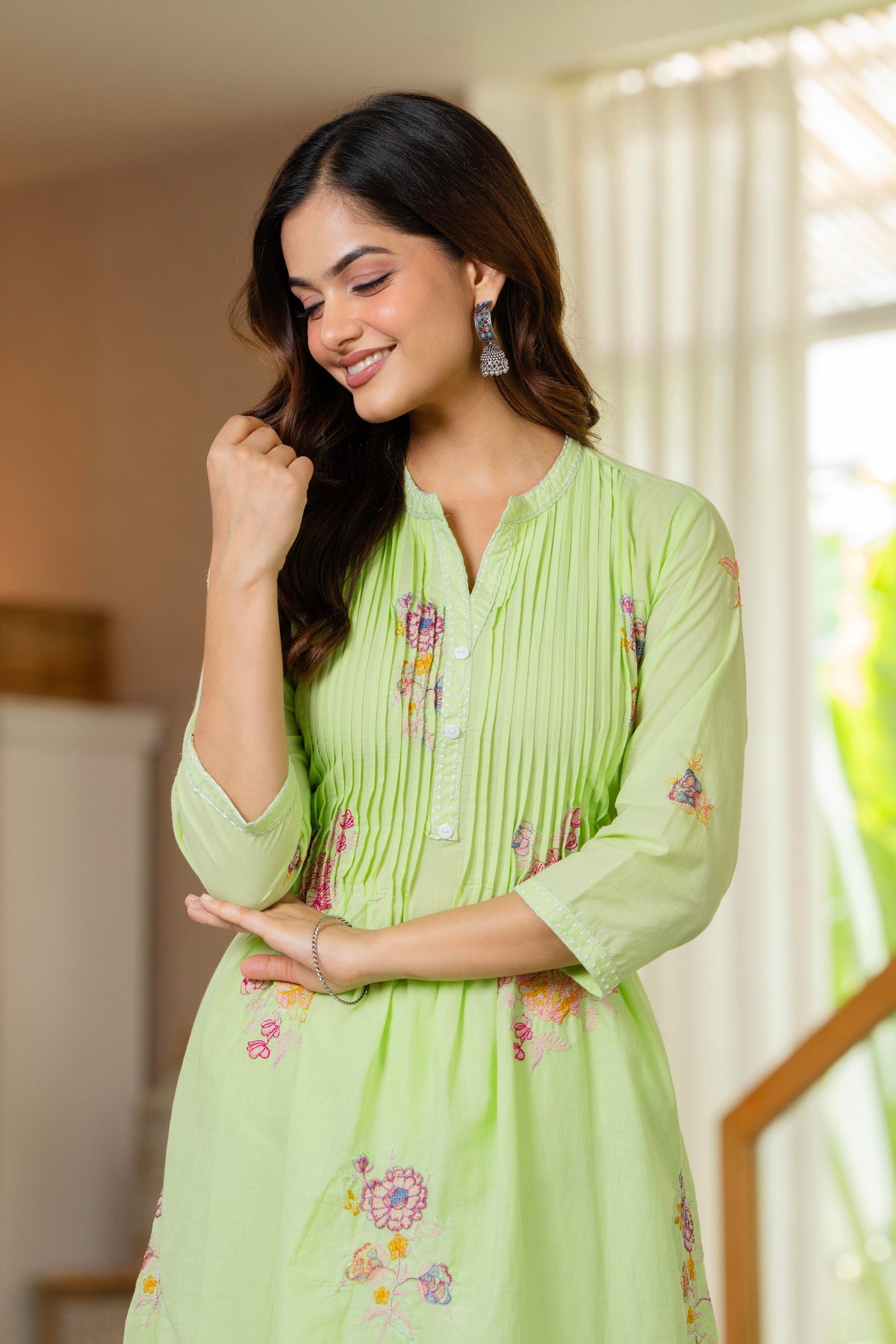 Green Embroidered Printx Work Cotton Co-Ord Set