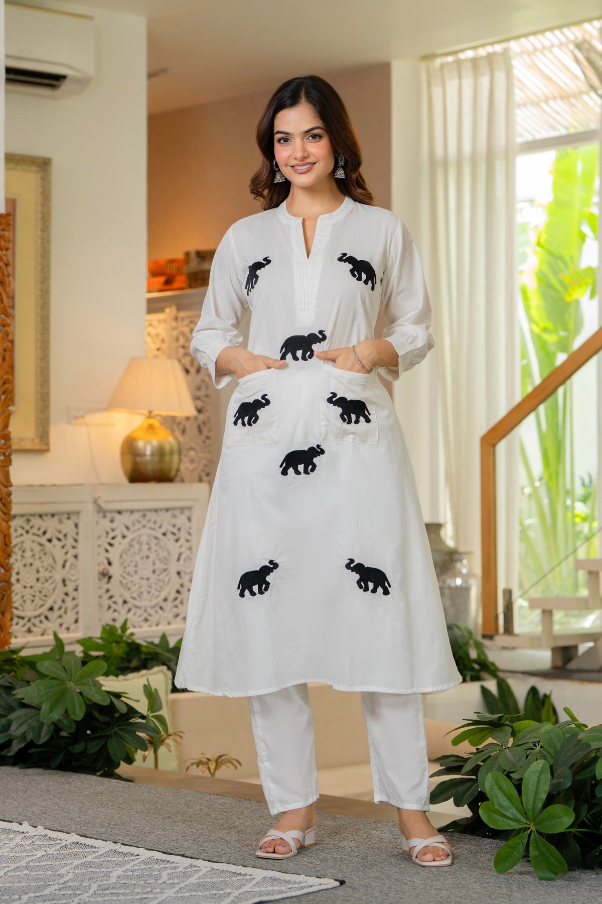 White Embroidered Cotton Co-Ord Set