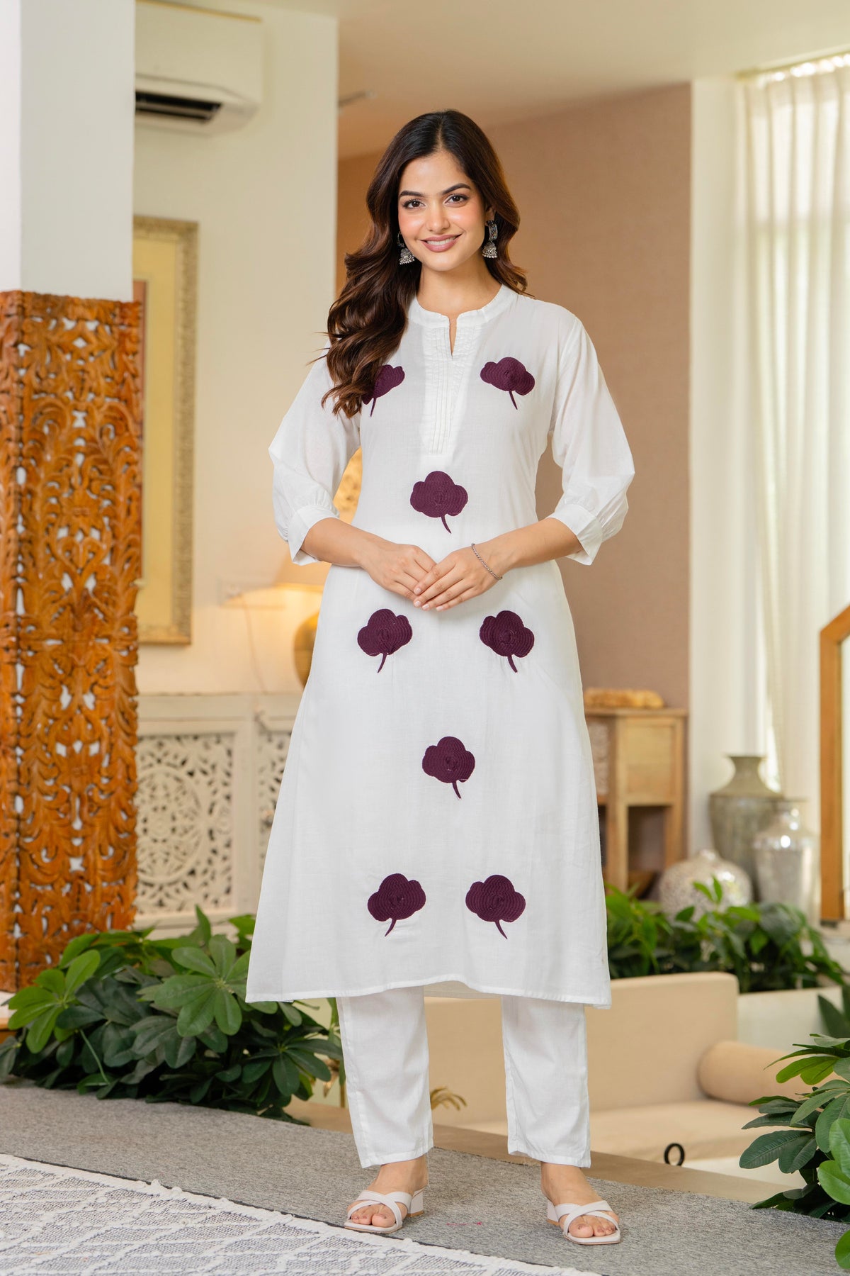 White Embroidered Cotton Co-Ord Set