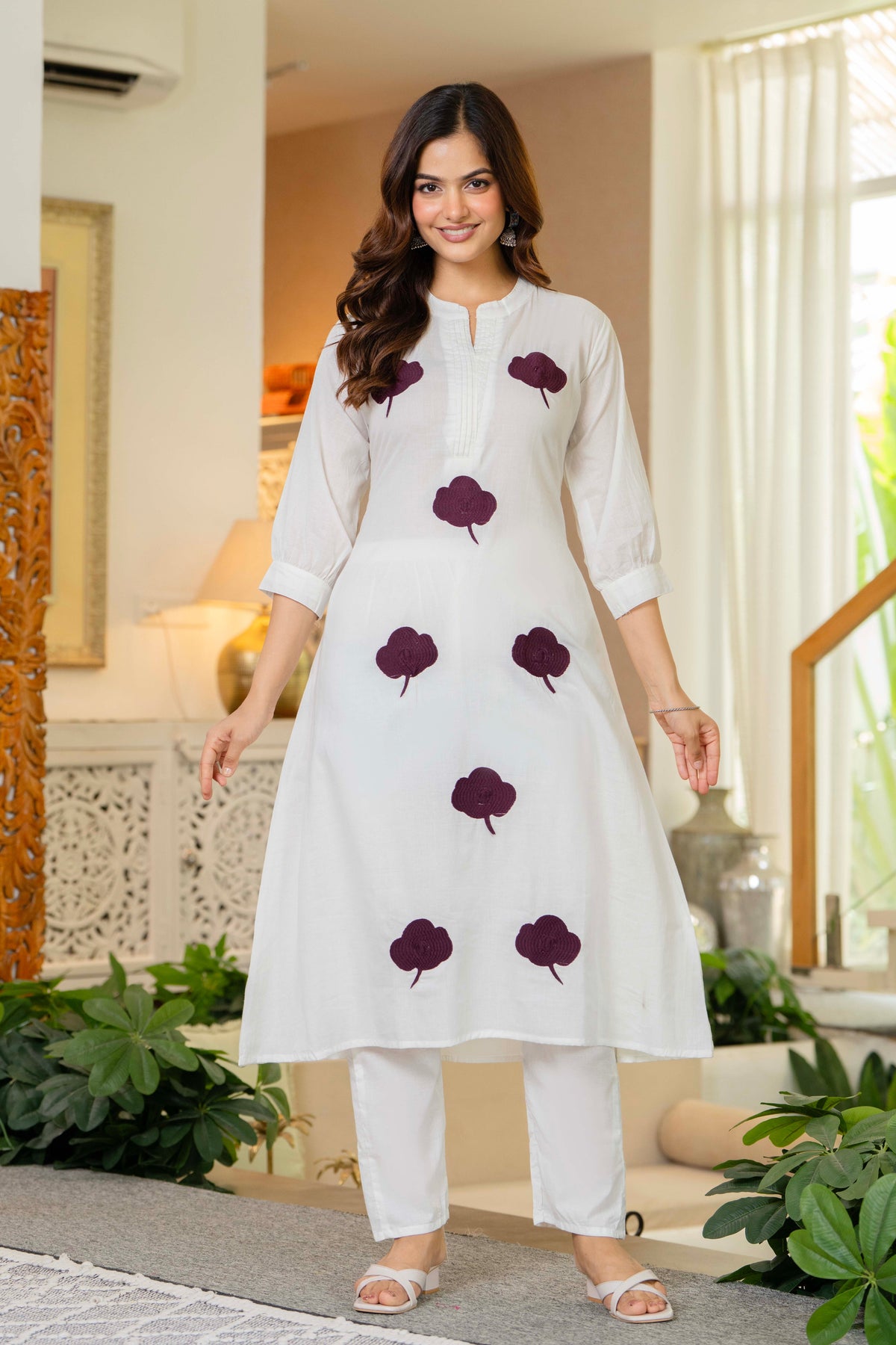 White Embroidered Cotton Co-Ord Set
