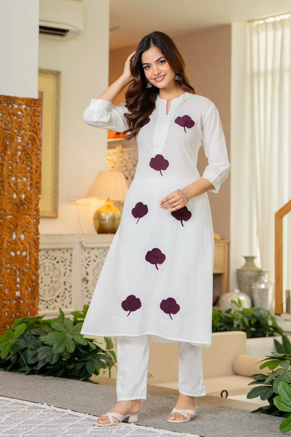 White Embroidered Cotton Co-Ord Set