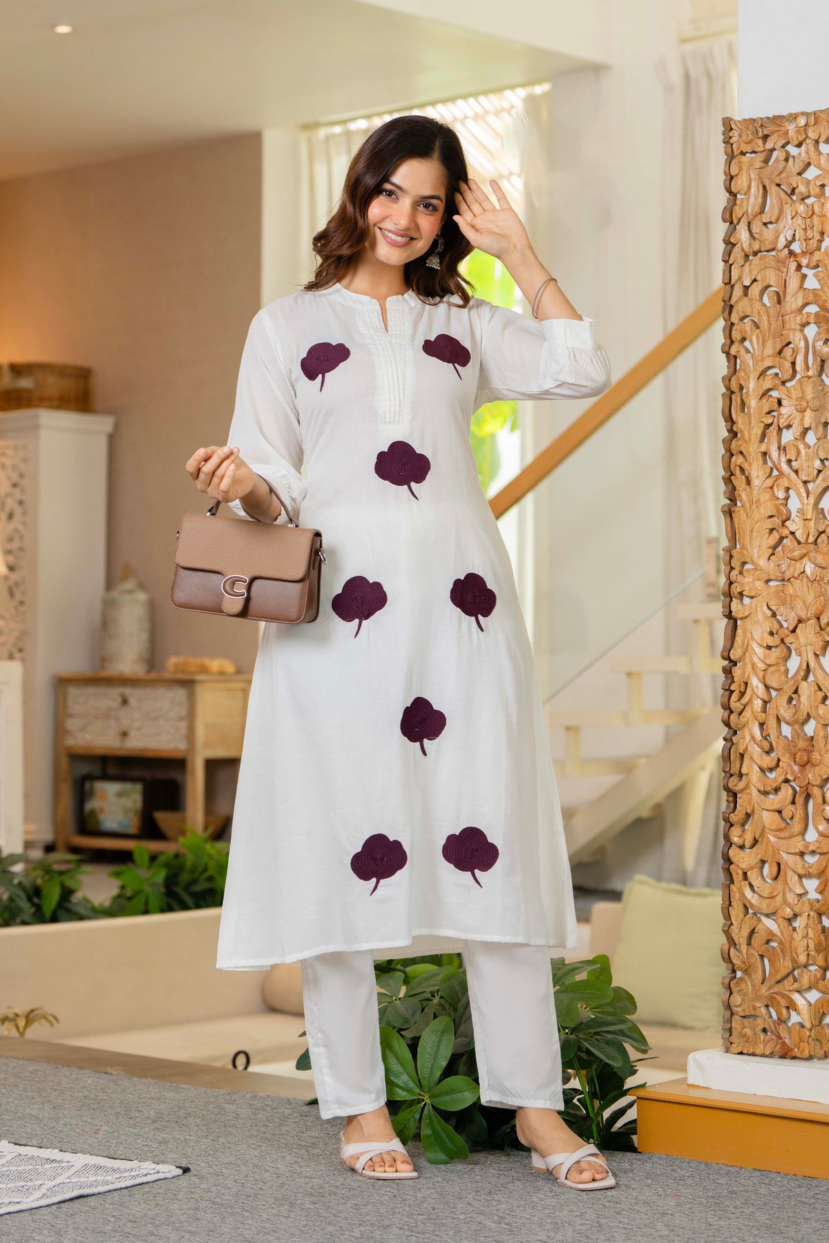 White Embroidered Cotton Co-Ord Set