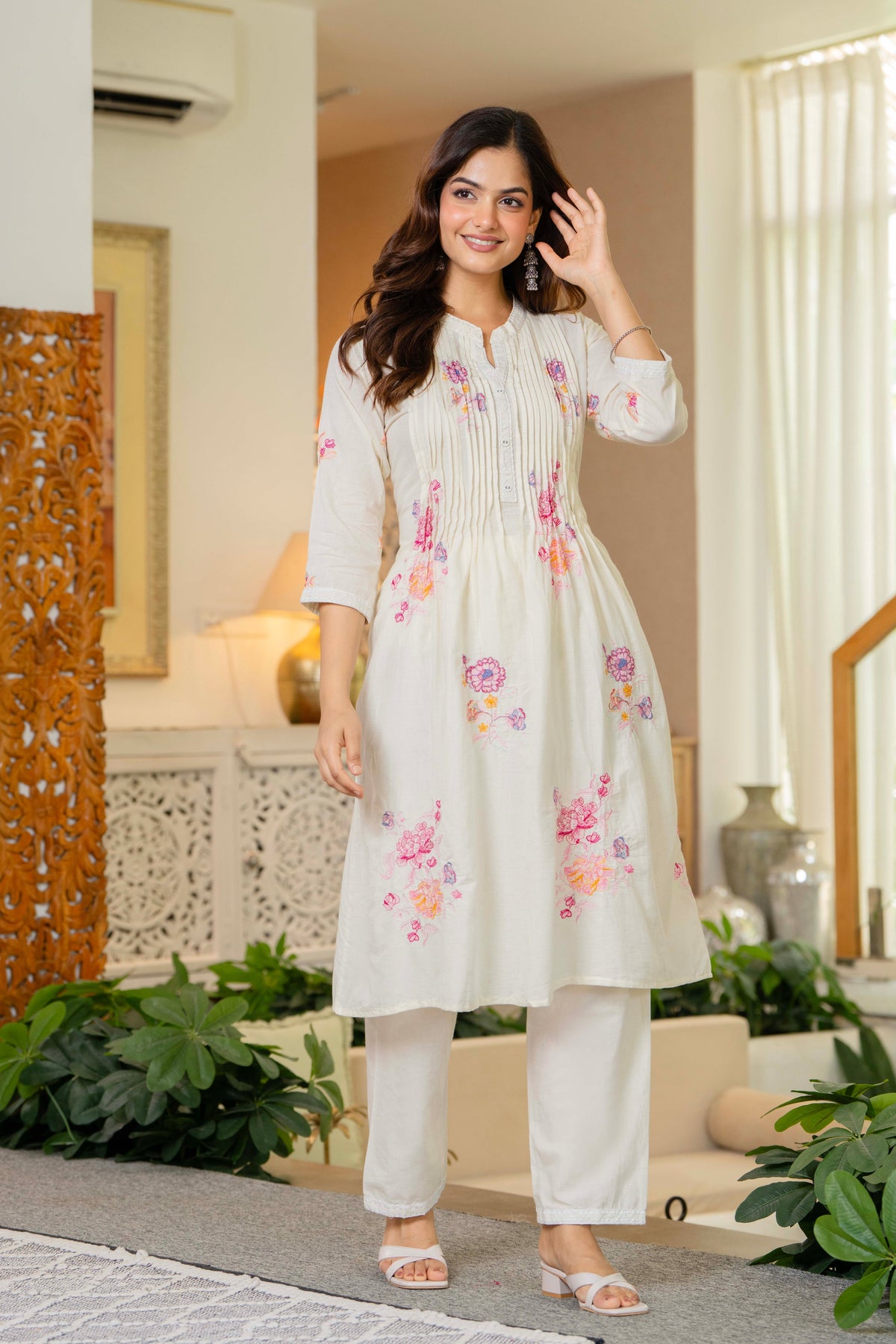 Off White Embroidered Printx Work Cotton Co-Ord Set