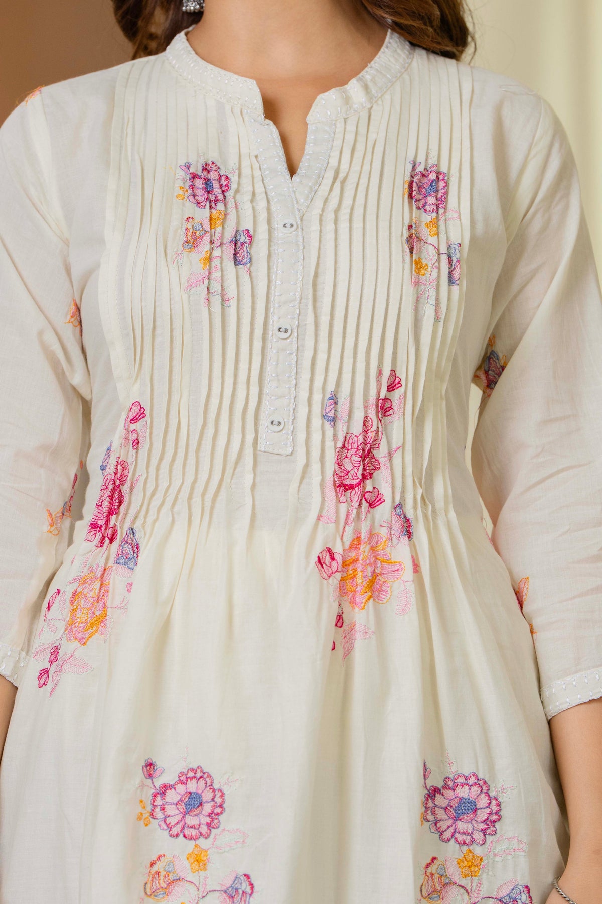 Off White Embroidered Printx Work Cotton Co-Ord Set