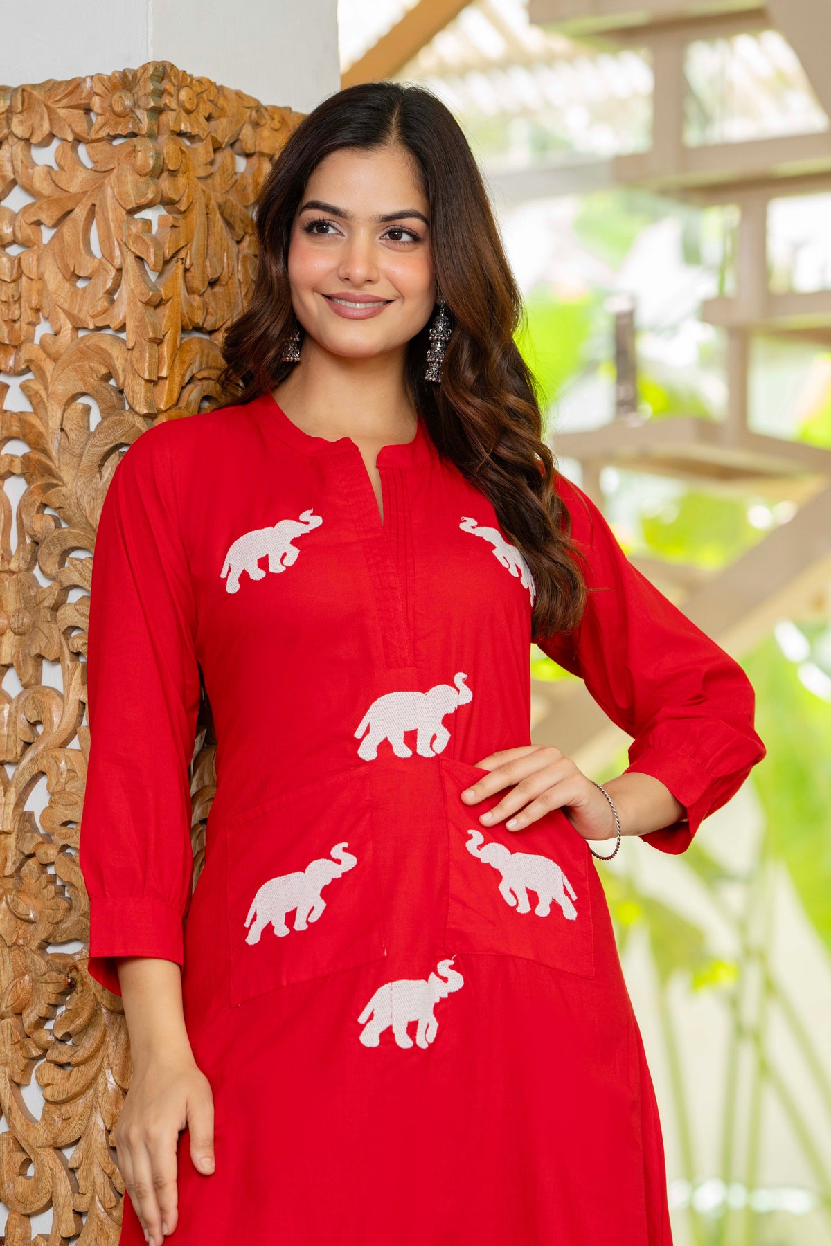 Red Embroidered Cotton Co-Ord Set