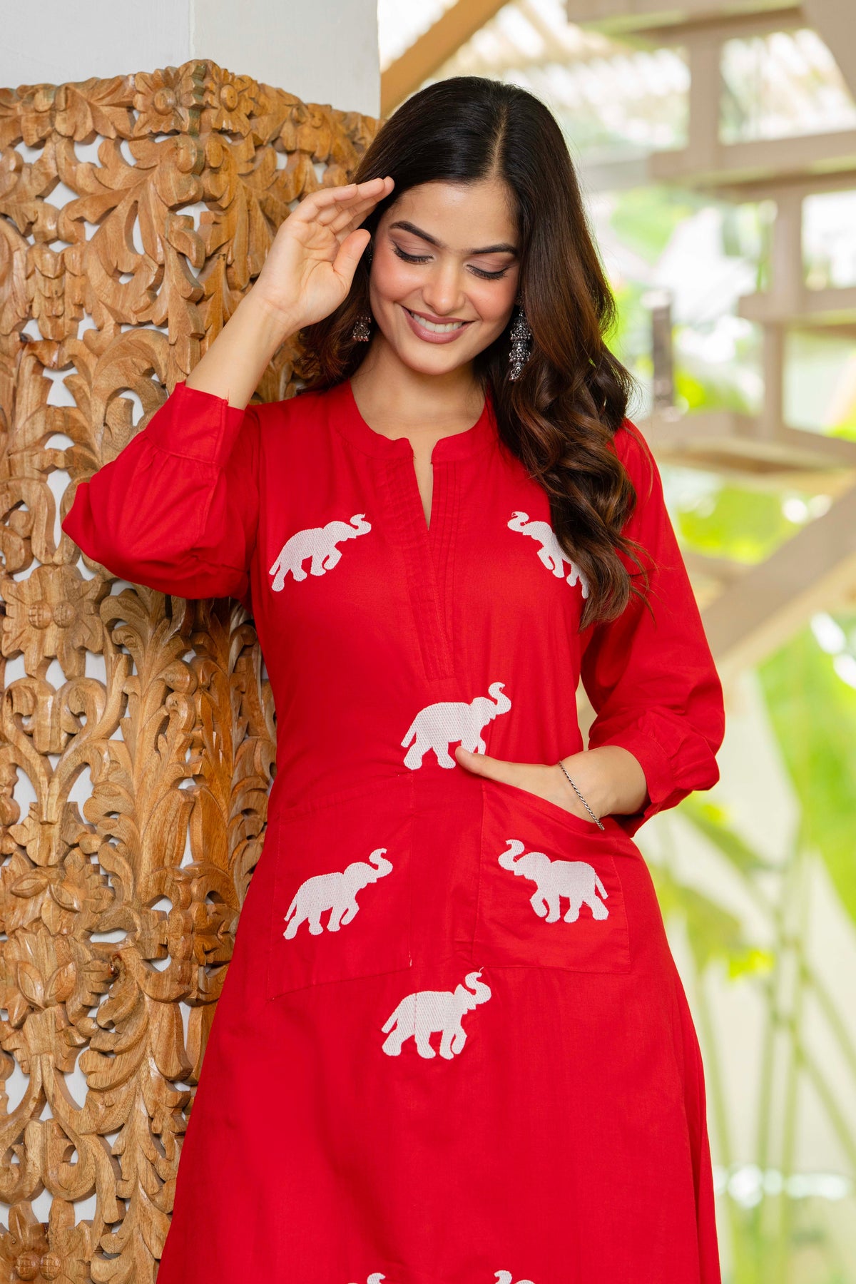 Red Embroidered Cotton Co-Ord Set