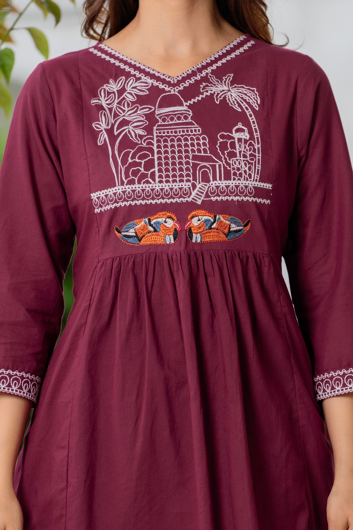 Maroon Embroidered Cotton Co-Ord Set