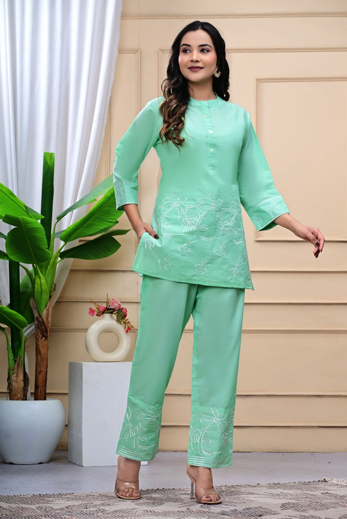 Magic Mint Embroidered Cotton Co-Ord Set