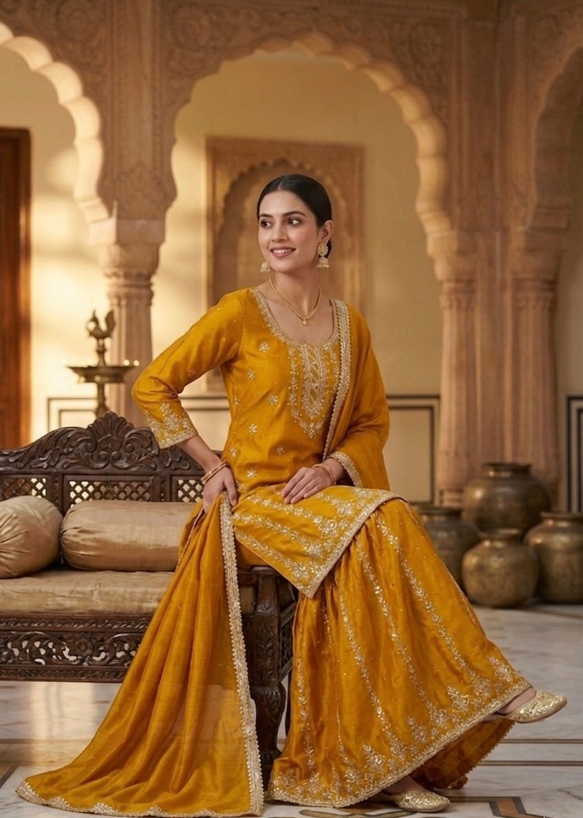 Rhea Heritage Embroidered Sharara Set