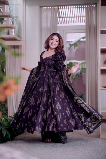Sunayana Purple Cotton Anarkali Suit Set
