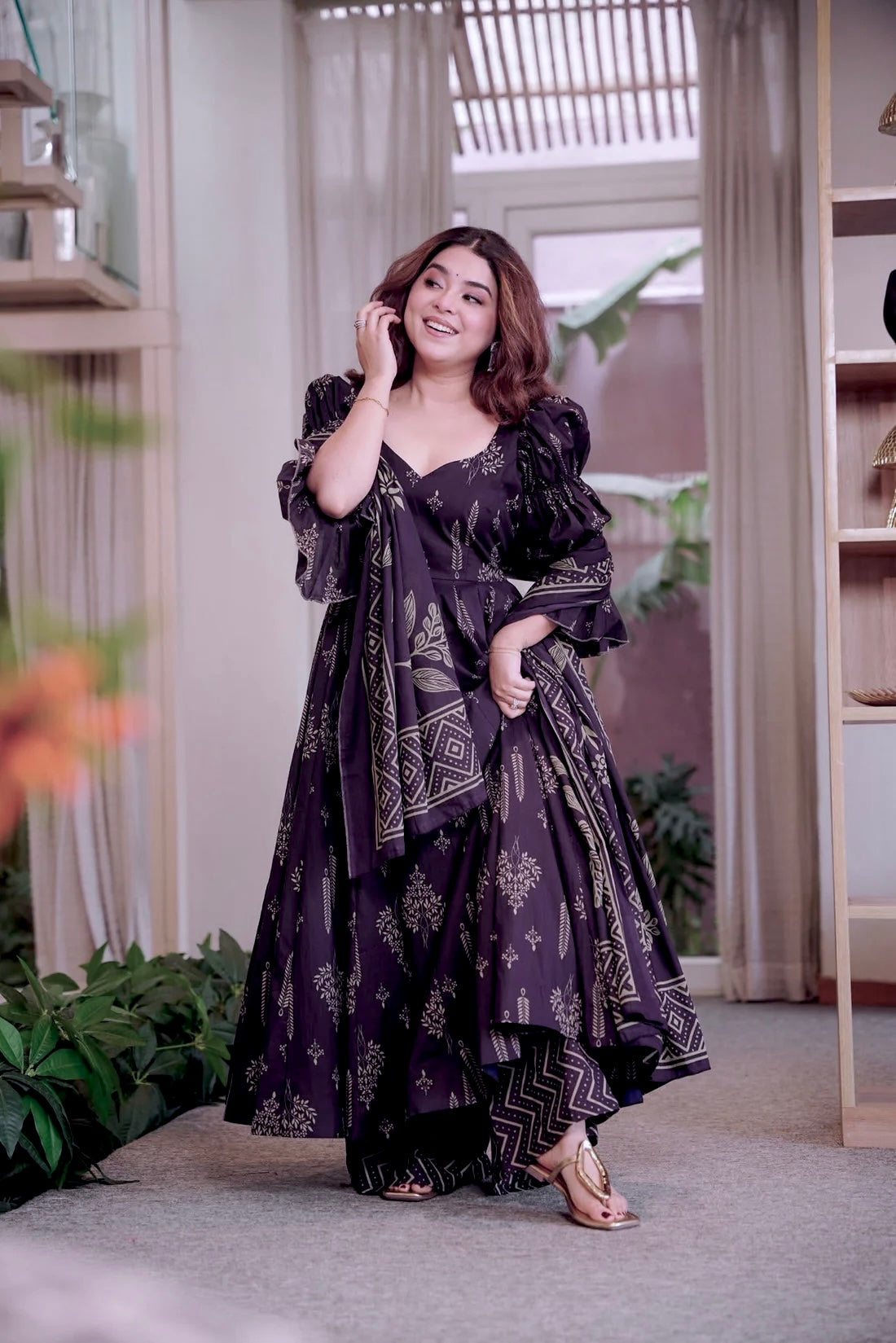 Sunayana Purple Cotton Anarkali Suit Set