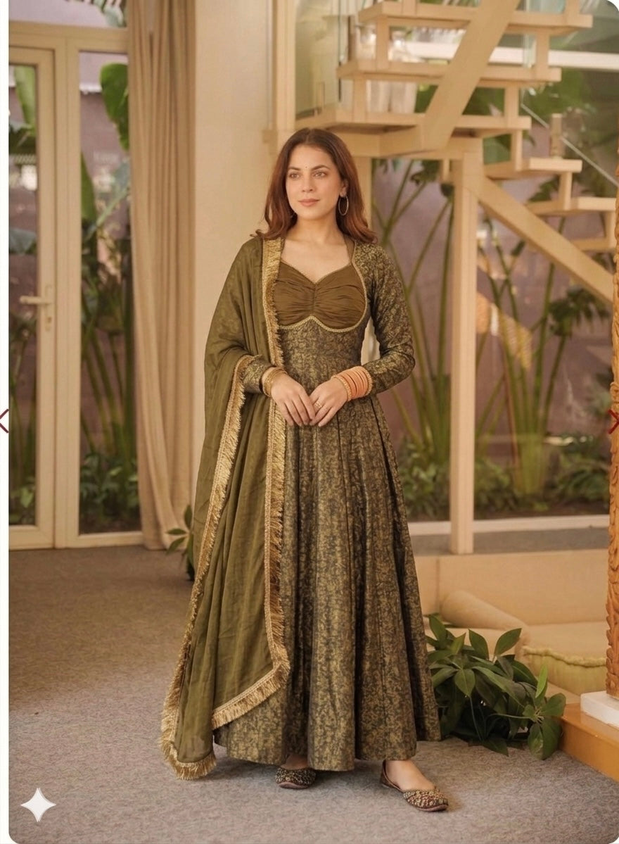 Diya Royal Olive Anarkali Set