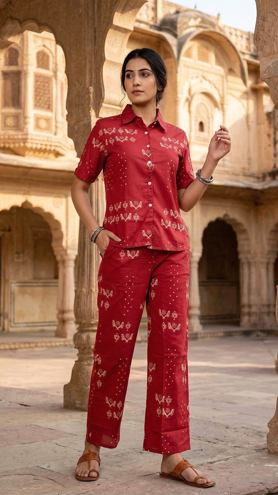 Rajvanshi Red Cotton Co-ord Set – Heritage Motif Luxe Ensemble