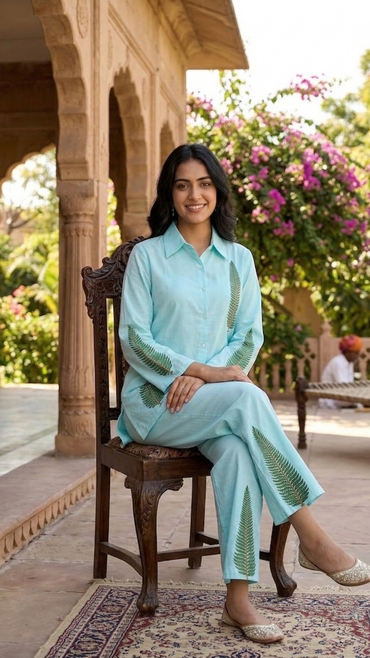 Skyleaf Serenity Cotton Co-ord Set – Botanical Print Relaxed Ensemble