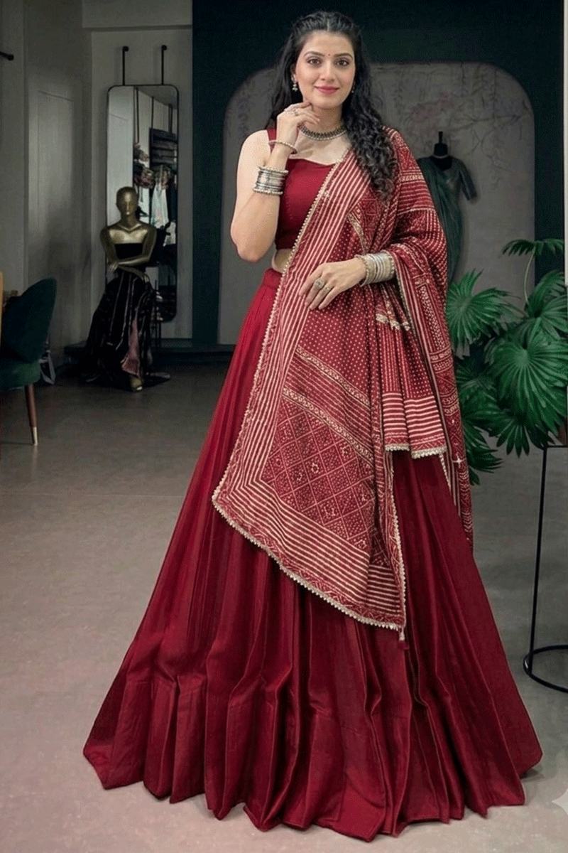 Traditional Lehenga Choli With Real Mirror Work Printed Duppata For Women