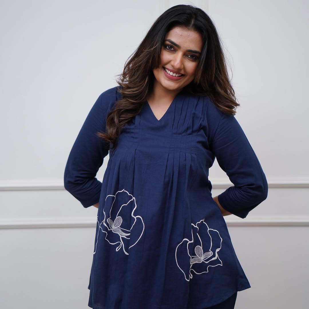 Navy Blue Embroidered Cotton Co-Ord Set