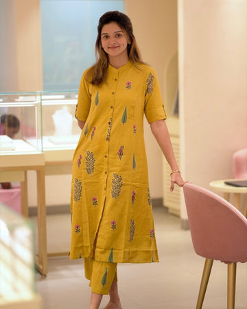 Yellow Printed Cotton Co-Ord Set