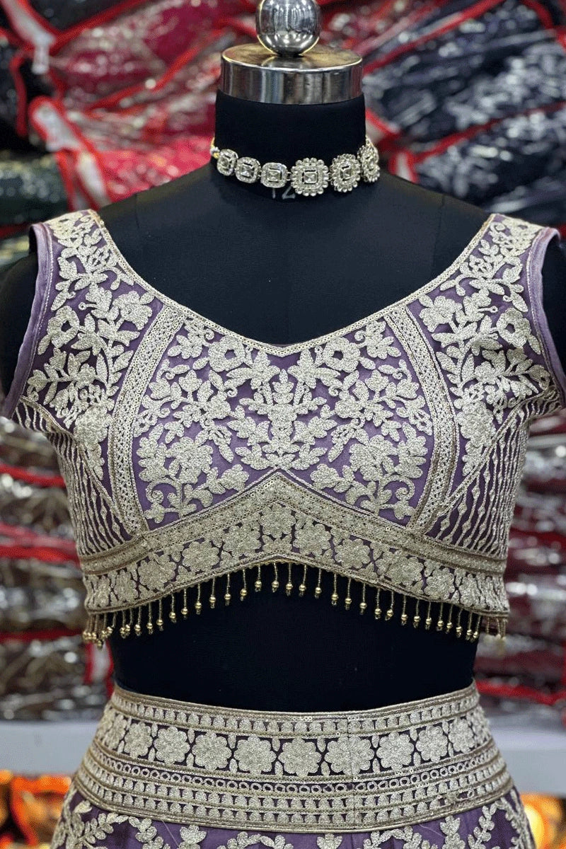 Embroidery Work Light Purple Lehenga For Engagement