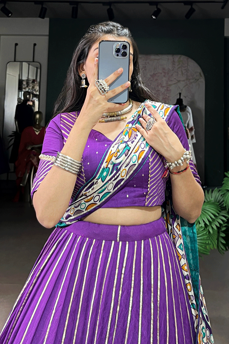 Lehenga Choli With Gamthi Print Dupatta For Navratri
