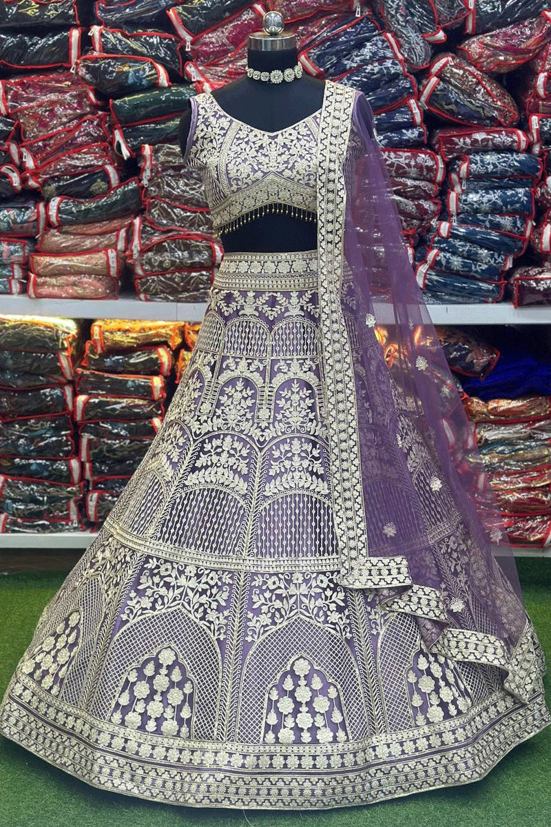 Embroidery Work Light Purple Lehenga For Engagement