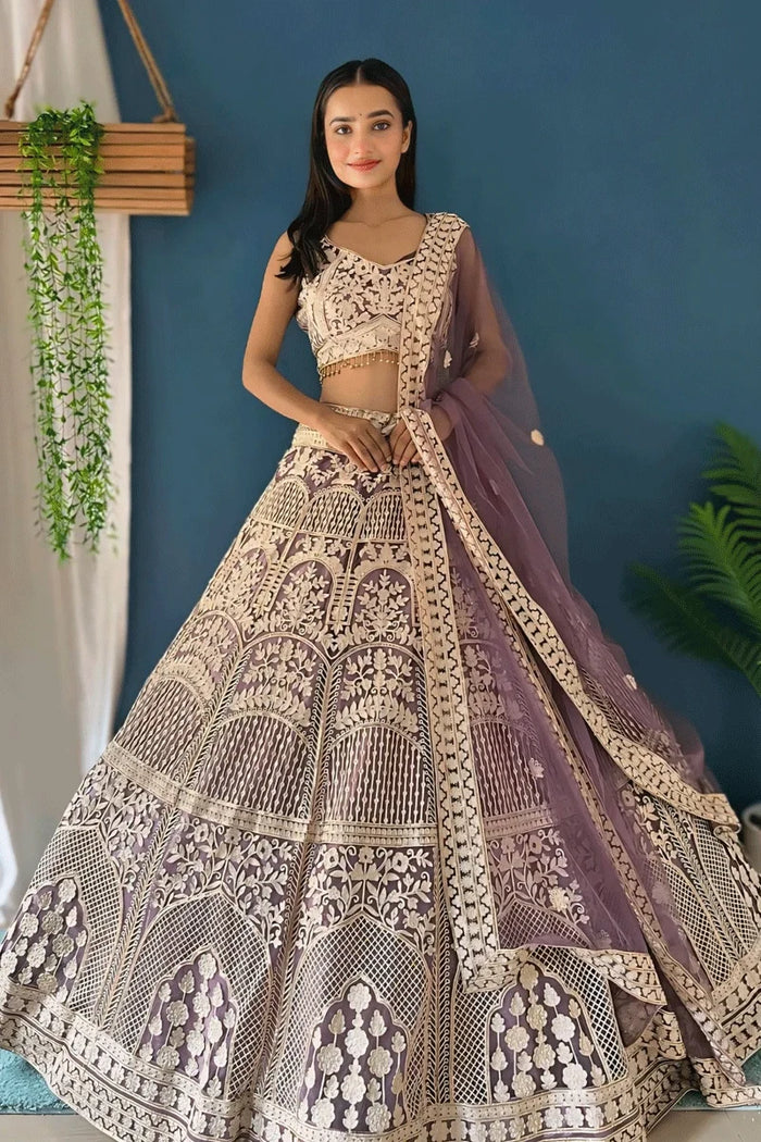Embroidery Work Light Purple Lehenga For Engagement