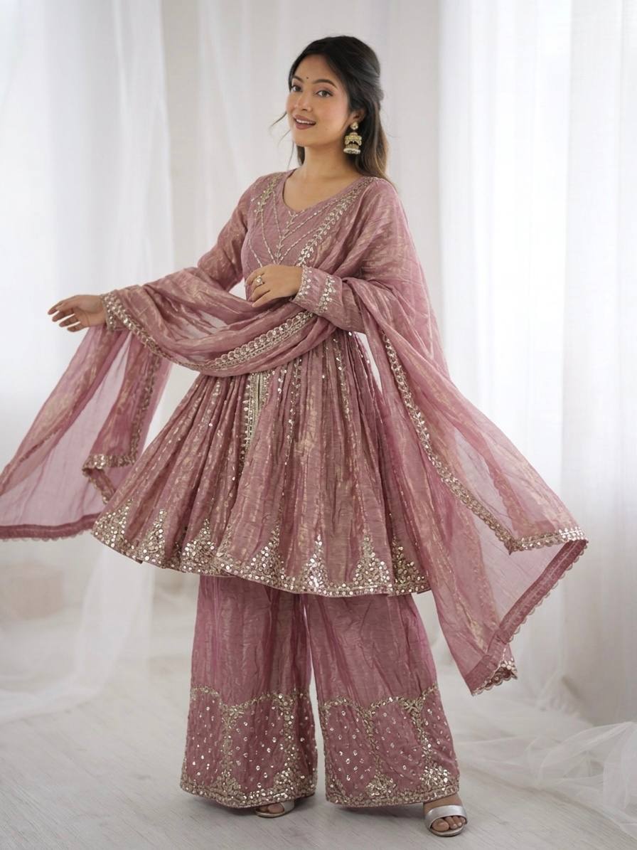 Zivora Fendy Silk Sequence Palazzo Set