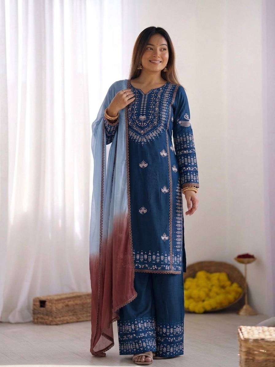 Noor Zahra Embroidered Rayon Cotton Farshi Suit Set