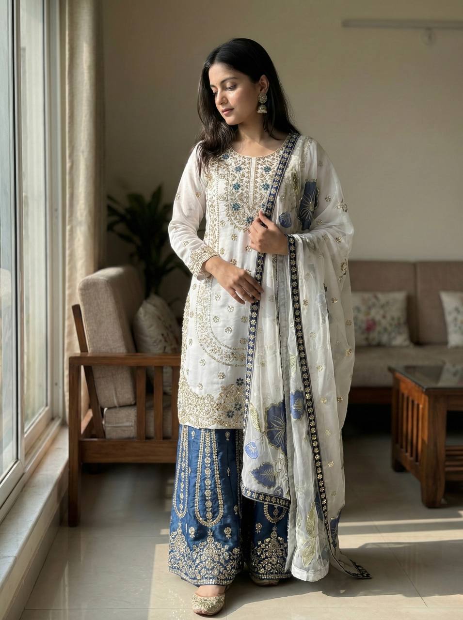 Zenvika gmy Silk Fusion Palazzo Set