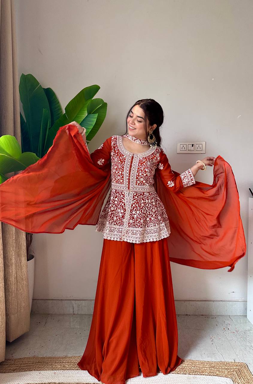 Modern Grace Georgette Embroidered Palazzo Set