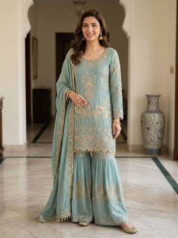 Sahar Sequence Embroidered Georgette Sharara Set