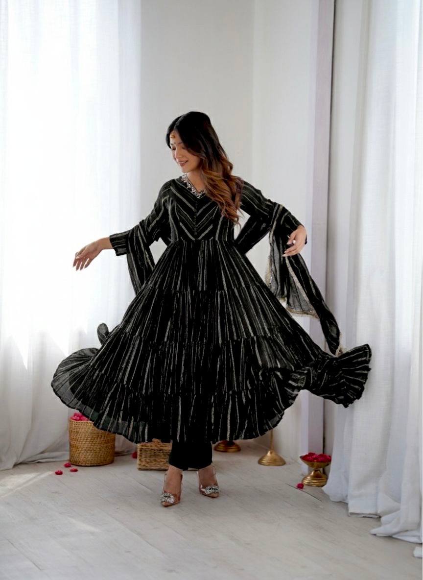 Miravya Chanderi Mirror Ruffle Gown Set