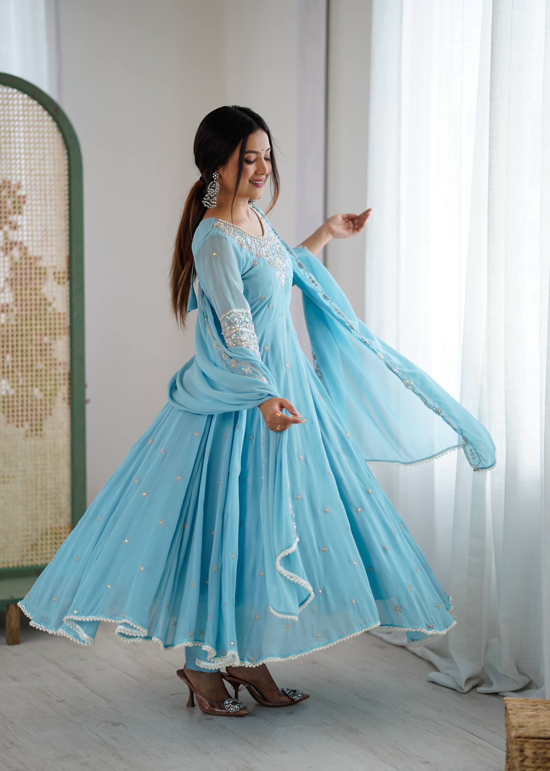Meher Rainbow Sequence Anarkali Gown Set