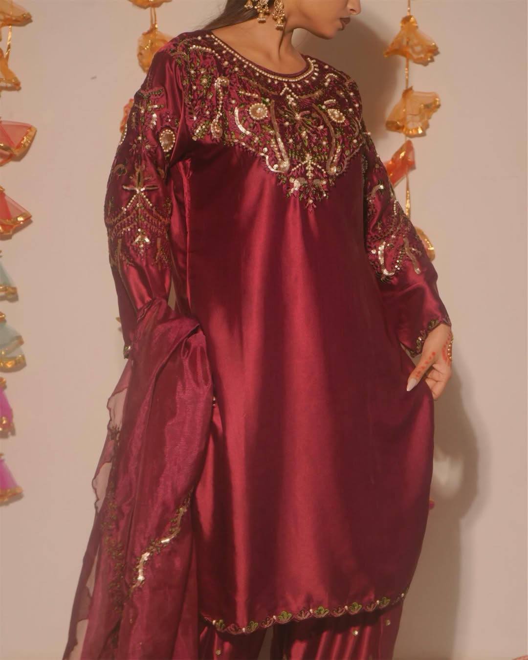 Alina Japan Satin Embroidered Farshi Set