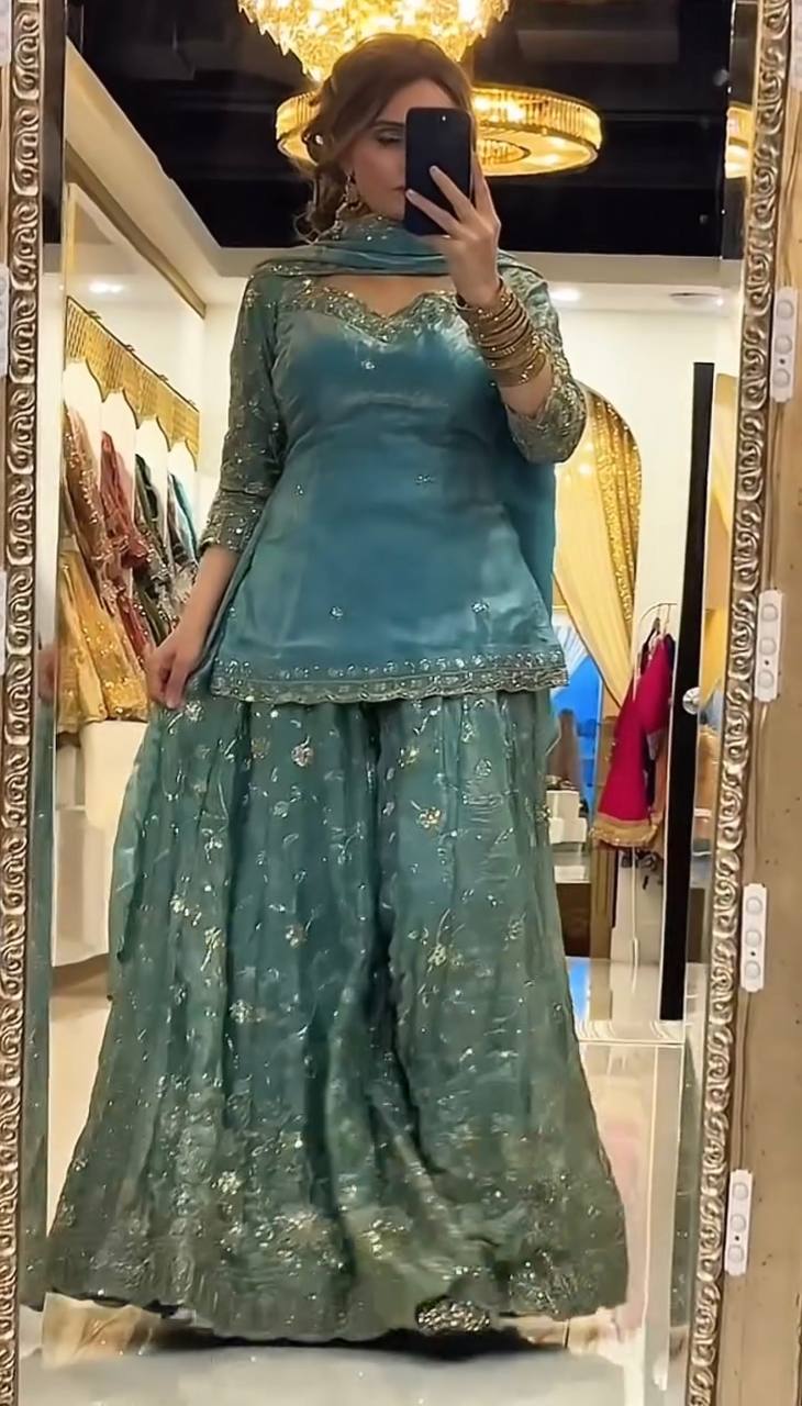 Zeenat Zari Embroidered Frendy Silk Palazzo Set