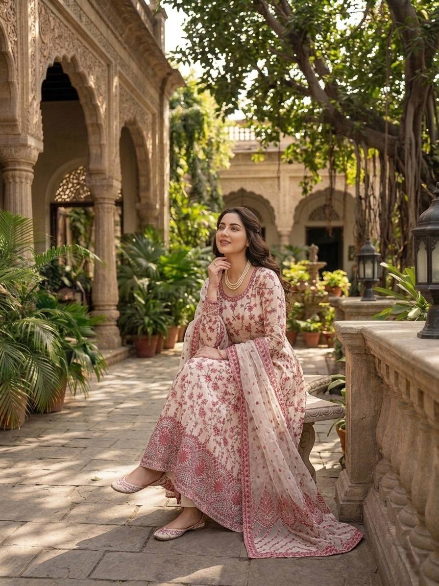 shaal Noor Floral Anarkali Suit Set