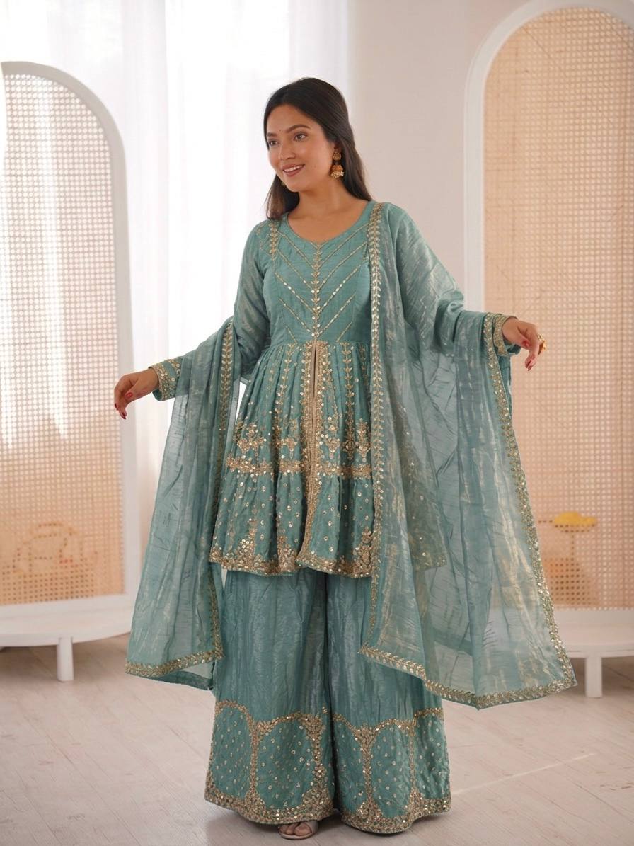 Zivora Fendy Silk Sequence Palazzo Set