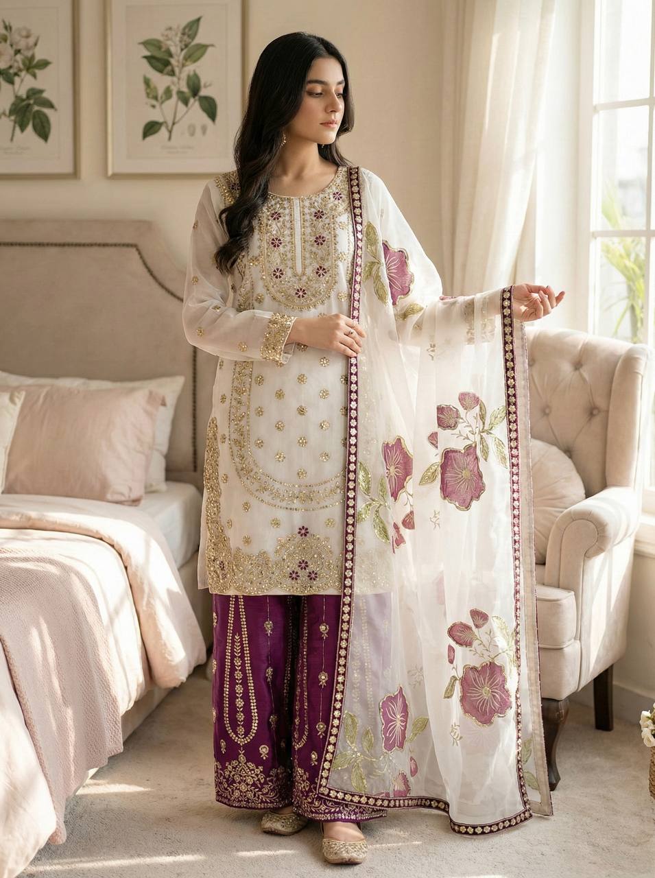 Zenvika gmy Silk Fusion Palazzo Set
