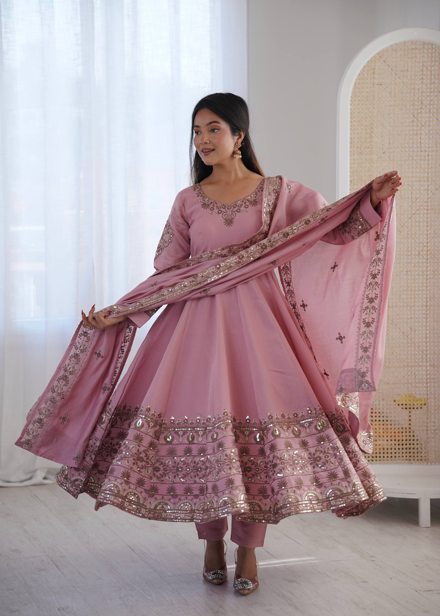 Aarohi Royal Roman Silk Gown Set