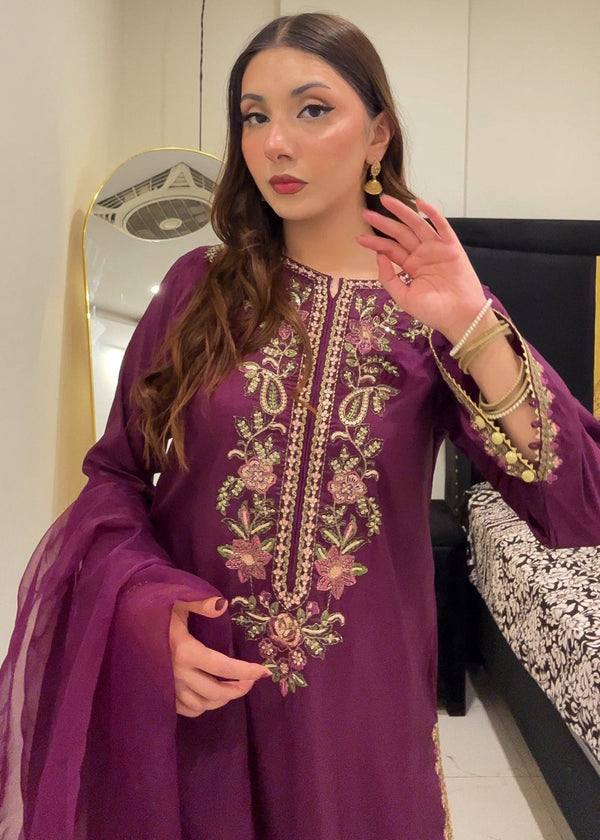 Rida French Crepe Embroidered Farshi Set