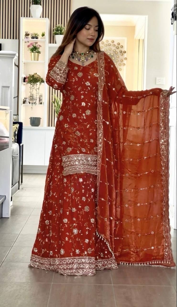 Aafreen Multi-Needle Embroidered Frendy Silk Palazzo Set