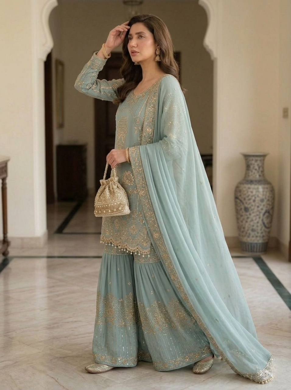 Sahar Sequence Embroidered Georgette Sharara Set