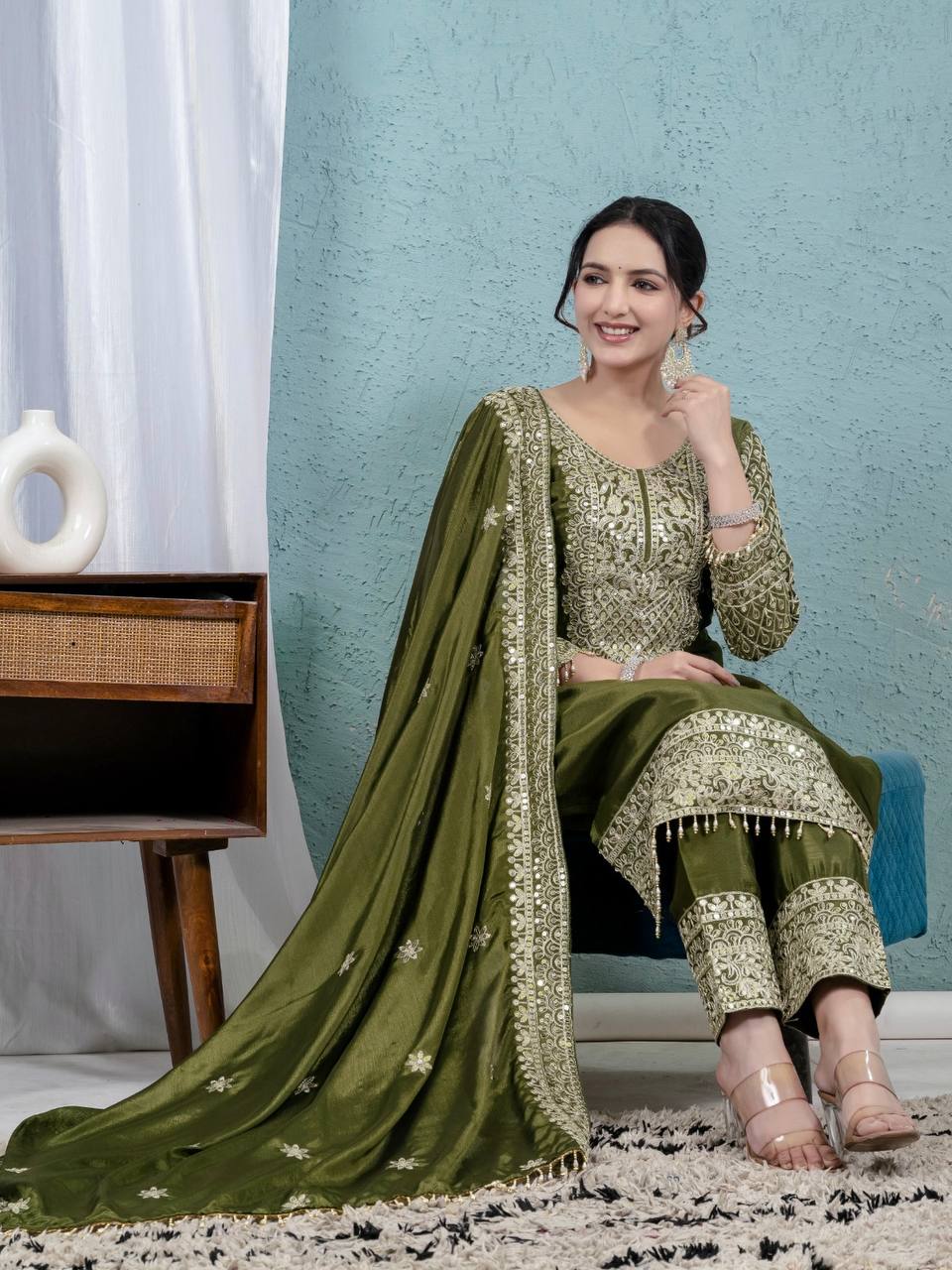 Zivika Chinnon Code Embroidered Suit Set